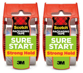 Scotch Sure Start Packing Tape, Clear, Quiet Unwind and Easy Start, Moving Supplies, 1.88 inch x 22.2 Yard, 2 Tape Rolls with Dispensers